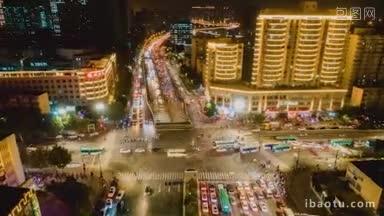 4K城市交通_河南郑州京广快速路交通夜景延时航拍